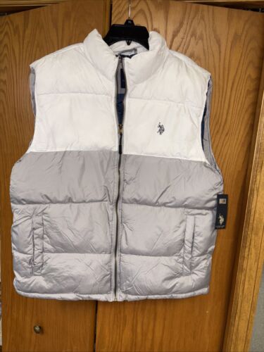 US Polo Puffer Grey and White Men’s Large Winter Sleeveless Vest - Picture 9 of 9