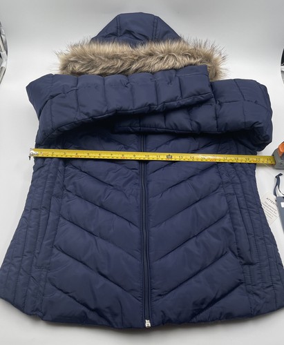 US POLO ASSN Women's Navy Blue Puffer Jacket with Faux Fur Trimmed Hood Size M - Picture 2 of 7