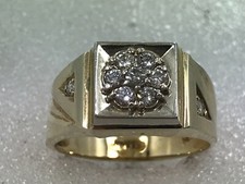 14 karat diamond ring 14K yellow  white gold men's 1/4 Ct diamond cluster ring