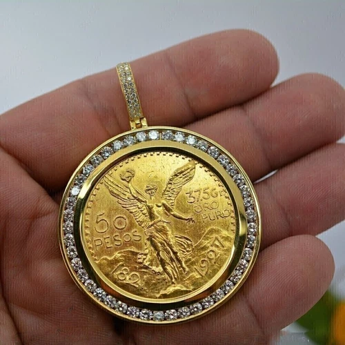 3.80Ct Round Cut Created Lady Liberty COIN Pendant In 14K Yellow Gold Plated.