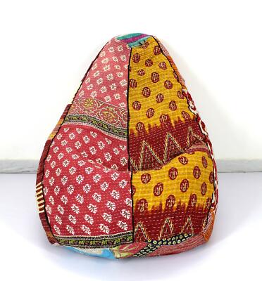 Vintage Kantha Quilt Cotton Bohemian Bean Bag Gypsy Floral Ottoman Pouf d