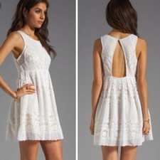 FREE PEOPLE White Yellow Knit Soft Floral Sleeveless Pleated Spring Dress Size 6