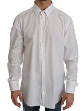 DOLCE & GABBANA Shirt White 100% Cotton GOLD Slim Dress 37/ US14.5/​XS RRP $300 