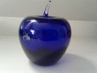 Blenko Art Blown Glass Large Colbalt Blue Apple Clear Stem Paperweight Teachers