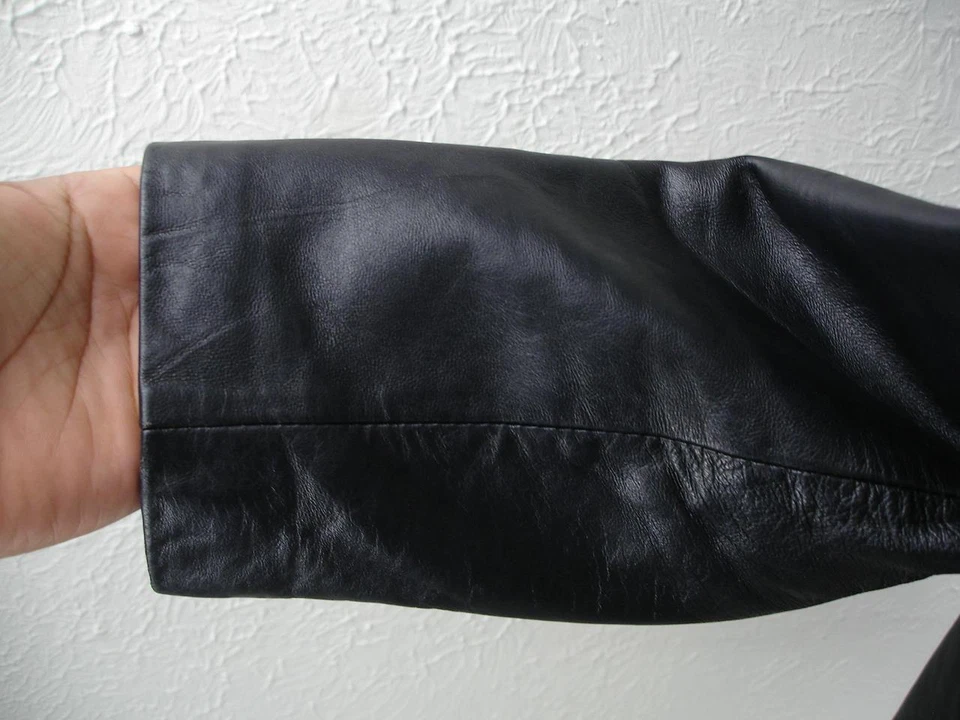 Womens M Croft & Barrow Black Lambskin Leather Jacket Coat Dress Long Trench Zip - Image 4 of 4