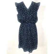 41 Hawthorn Dress Womens Large Blue Floral Flutter Sleeve Wrap Style Cottagecore