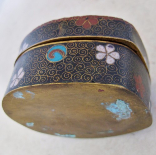 2 Sm Antique Japanese Meiji Cloisonne Trinket Boxes with Flowers & Fans (2.75") - Picture 8 of 12
