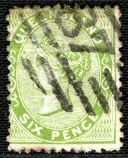 Australia States QUEENSLAND QV Stamp SG.143 6d Used *87* NUMERAL XBLUE92