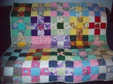 Handmade Lap Quilt, Variety of Prints in Squares of 9 Each, 58" x 57.5"