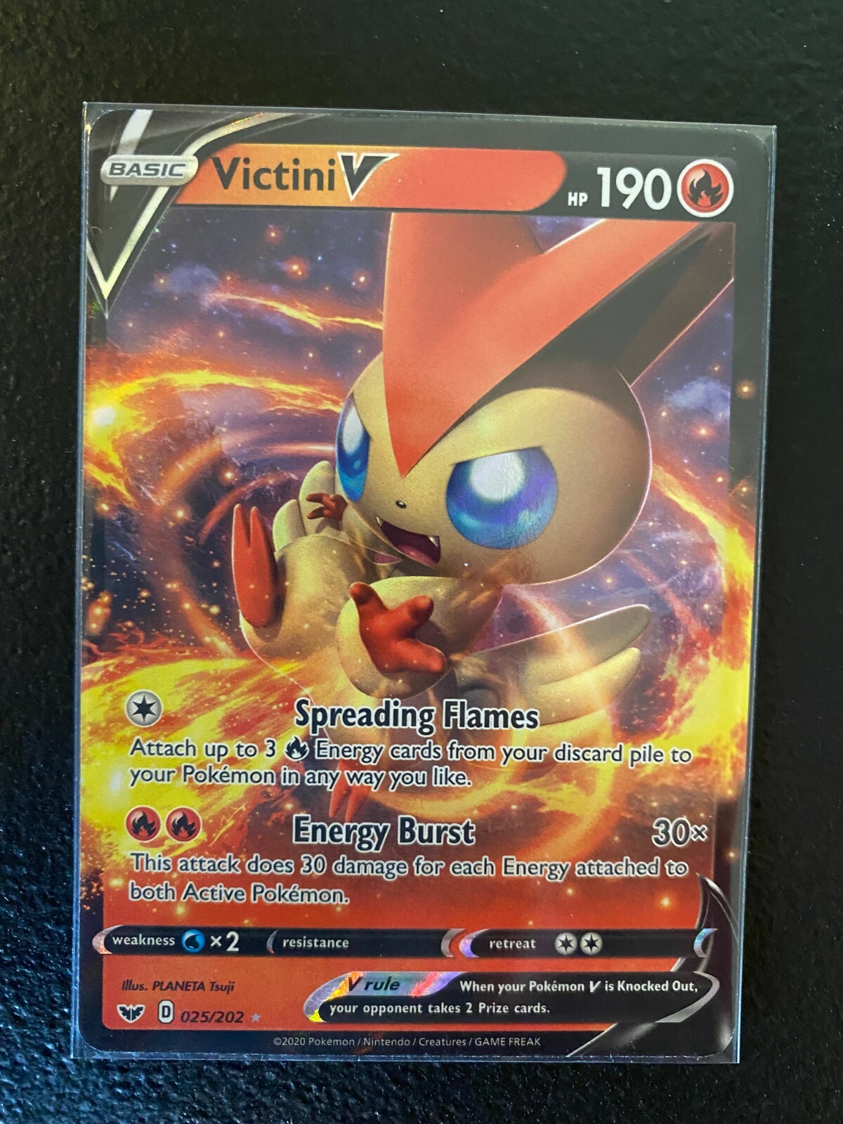 2020 Pokemon, Sword & Shield, #25/202 Victini V, Holo Ultra Rare