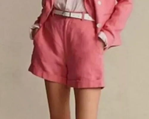 Polo Ralph Lauren Damen korallenrosa 100 % Leinen Bermuda Shorts hohe Taille Größe 12