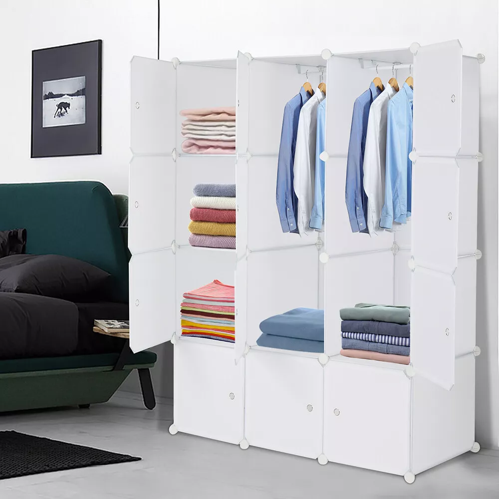 12Cube Organizer Stackable Plastic Cube Storage Shelves and Hanging Rod Standard 12Cube Organizer Stackable Plastic Cube Storage Shelves and Hanging Rod Standard