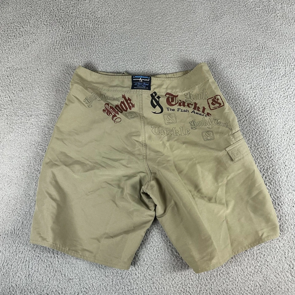 Pantalones Cortos Hook & Tackle 32 Beige 100% Poliéster 10" Entrepierna Altura Natación Pesca Foto 2 de 4