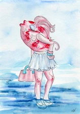 5x7 Original Inktober 2023 Illustration - Funny Stylish Fish Girl Ink Drawing