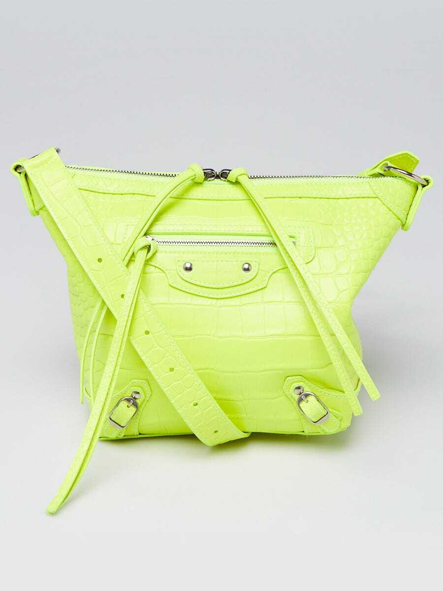 Balenciaga Fluo Yellow Croc Embossed Leather Small Neo Classic