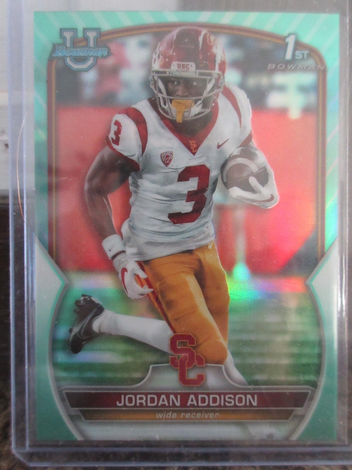 2022 Bowman Chrome University Jordan Addison #36 1st Chrome Aqua Refractor /299