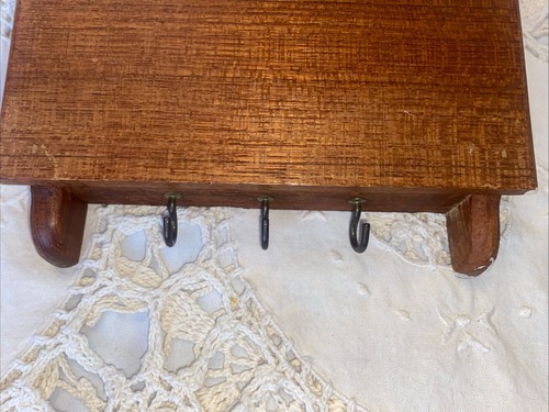 Vtg Goodwood Teak Letter Rack with Key Hooks | Hanging Wood Mail Organizer MCM - Picture 9 of 10