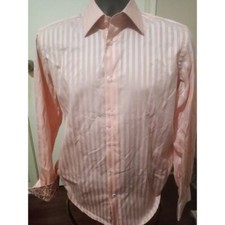 Robert Graham Mens 39/15.5 M Long Sleeve Pink Striped Button Up Shirt Flip Cuffs
