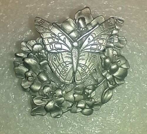 Birds & Blooms Butterfly Flowers Pewter Pin Brooch Limited Edition 1998 Vintage