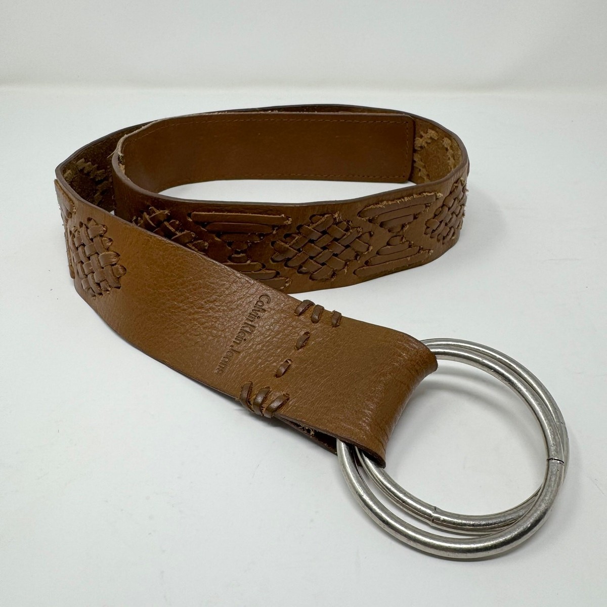 Calvin Klein Jeans Brown Leather Belt Basket Weave O Ring  display picture 1