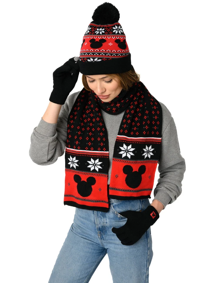 Disney Mickey Mouse Tejido Gorro, Guantes y Bufanda Conjunto de 3 Piezas Adulto Invierno Foto 3 de 4