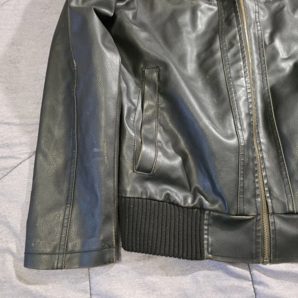 Chaqueta con Capucha Vintage Route 66 Imitación Cuero Negro Forrada Cremallera Para Hombre Grande Años 90 Foto 4 de 4