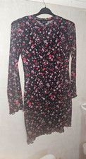 New Look Size 10 Black Floral Sheer Mesh Midi Shift Dress Long Sleeve