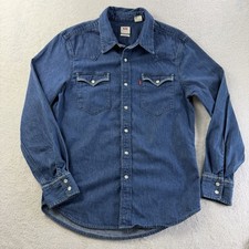 Levi  s Western Denim Snap Shirt Men  s Small Medium Wash Cowboy Pearl Snap