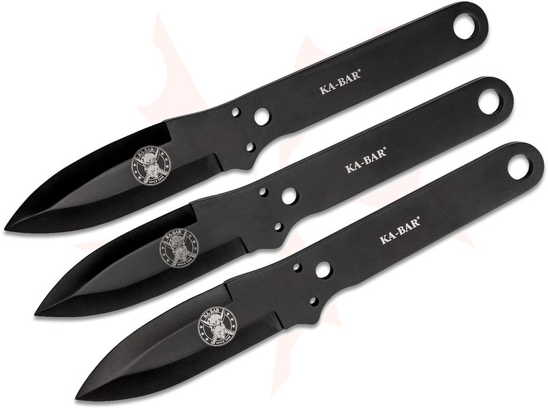 KA-BAR 1121 Throwing Knife Set 3 Piece Black 9.375" Skull Logo w/ Sheath NEW