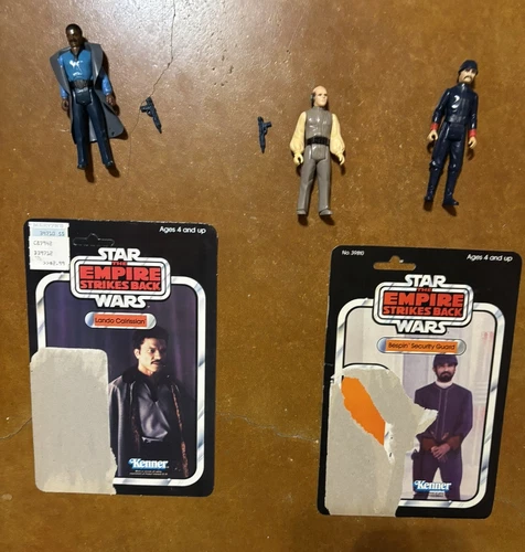 Vintage Star Wars Lot of 3- Lando Calrissian, Lobot, Bespin Guard w 2 Cards