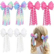 6PCS Hair Bows for Girls,Curly Hairs Bows Clip Ribbon Barrettes Alligator