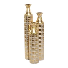 Metal Decorative Vase Tall Distressed Metallic Centerpiece Vases with Etched ...