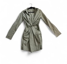 PrettyLittleThing sage green deep v neck long sleeve mini dress 6