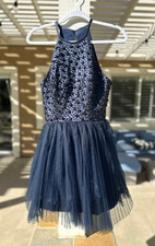 Blue Beaded Tulle Mini/Cocktail Dress - Blue, Keyhole, Homecoming, Party Dress