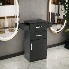 BarberPub Locking Salon Cabinet with Hair Dryer Holder Barber Stylist Station