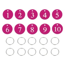 10PCS Number Tags 1-10, Number Key Tags Aluminum Numbered Tags, Rose Red