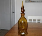 Vintage BLENKO? Handblown Pinched Glass Decanter In Amber with Stopper STUNNING!