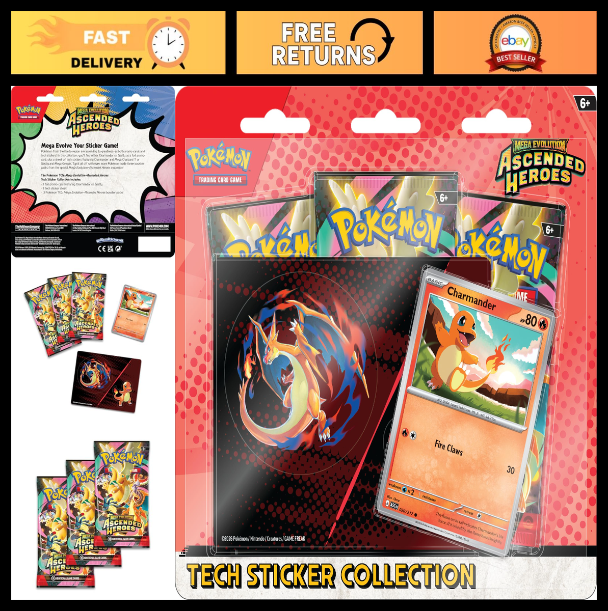 Mega Evolution Pokmon TCG Tech Sticker Collection - Charmander & Ascended Heroe | eBay Mega Evolution Pokmon TCG Tech Sticker Collection - Charmander & Ascended Heroe | eBay