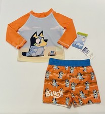 Baby Boy Bluey Swimsuit 12 Months Rash Guard Swim Trunks 2 PC Set UPF 50 New