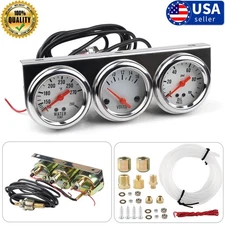 2" 52mm Car Chorme Triple Gauge Set Oil Pressure Water Temp AMP Meter 3 in 1 Kit