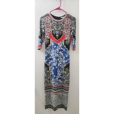 Alice + Olivia Mixed Floral Scarf Print Midi Dress Blue Red CC906P63502 Size 4