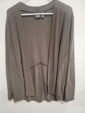 Chico's Travelers Brown Sparkle Striped Open Front Cardigan Jacket - Size 2 Or L
