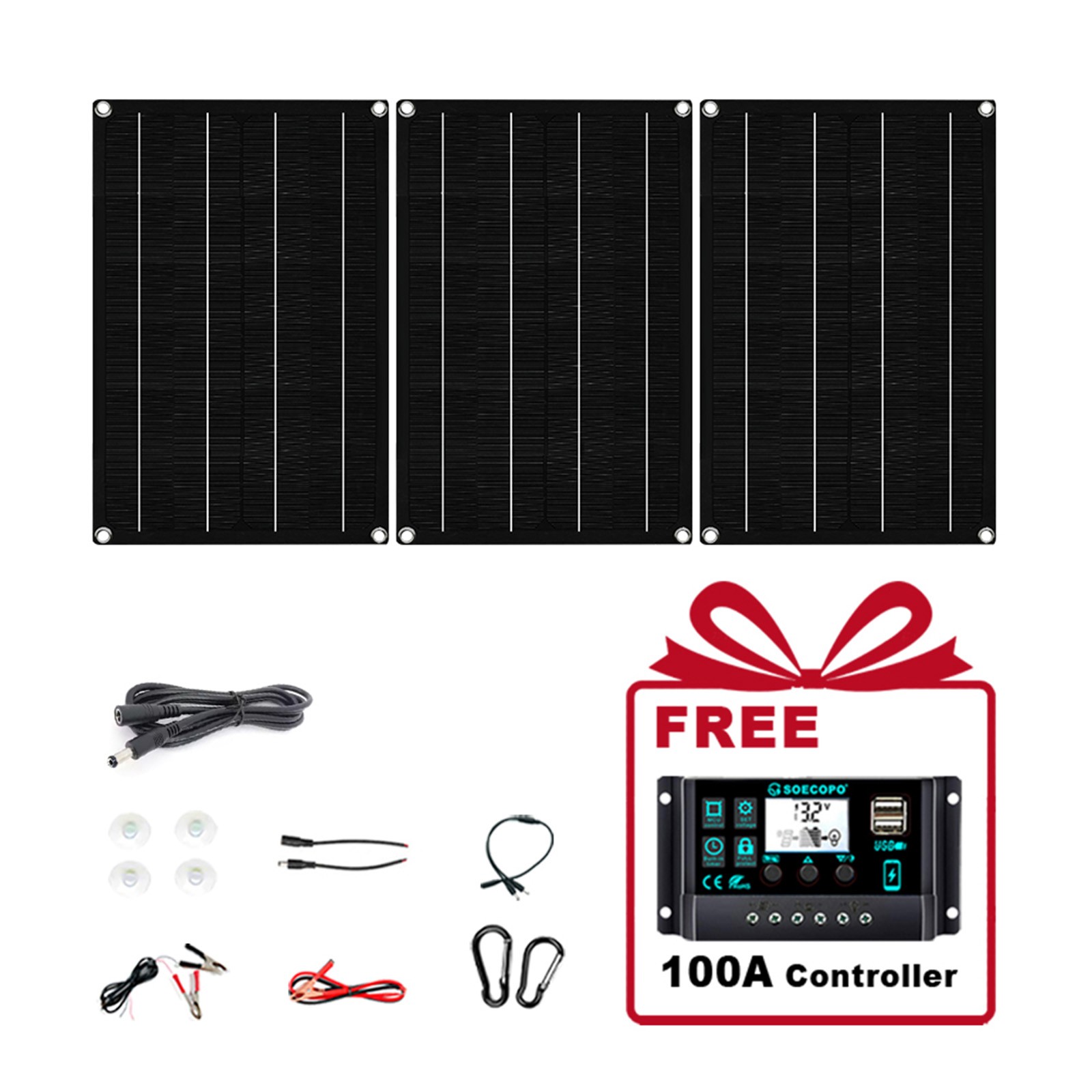 1800W Rv Solar Panel Kit - 3 X 600W Flexible Panels + 100A Controller + Y-Cablbq