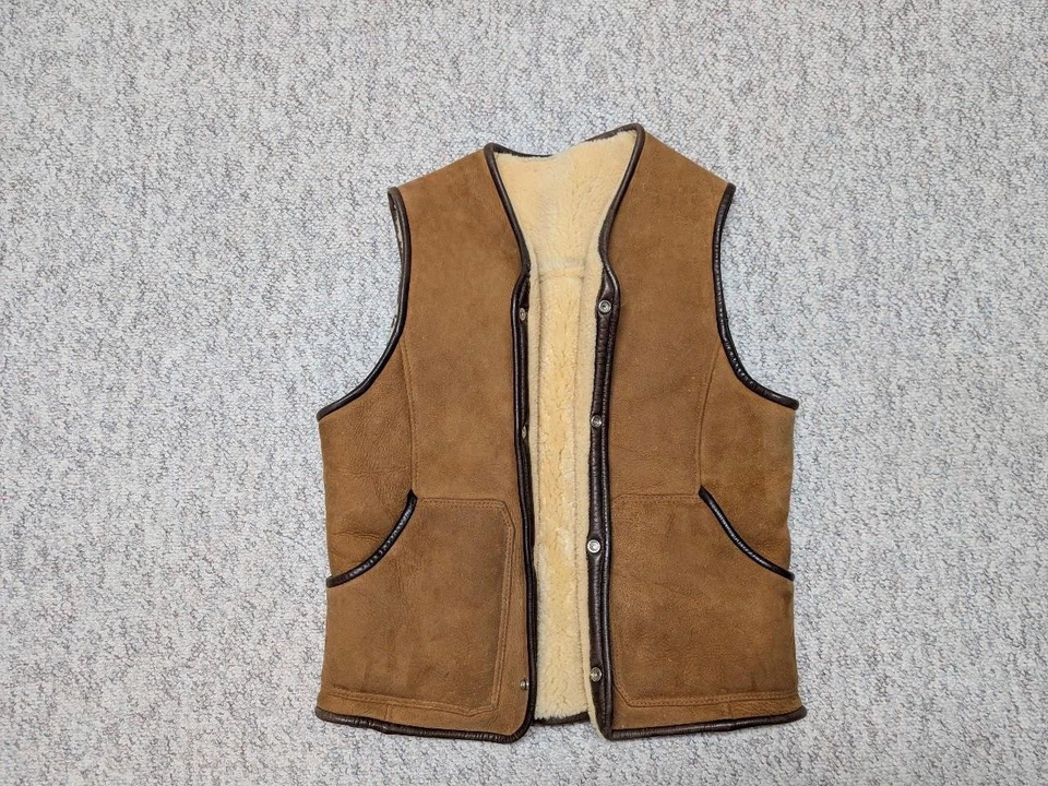 vintage SHEARLING sheepskin leather WESTERN brown vest 38 brown RANCHER cowboy - Image 3 of 4