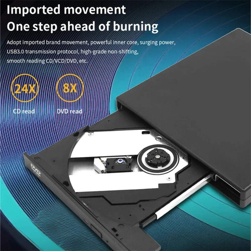 External CD DVD Drive USB 2.0 Slim Portable CD-RW Burner Reader PC Laptop Player - Afbeelding 6 van 6