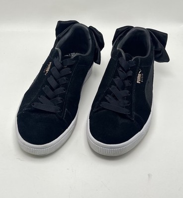PUMA Women s Suede Bow WN S Black Shoes Size 7.5 Satin Ribbon