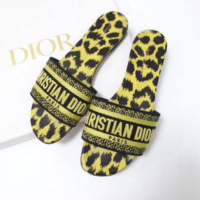 Dior Dway Slide Sandals Lime Pop Leopard Print