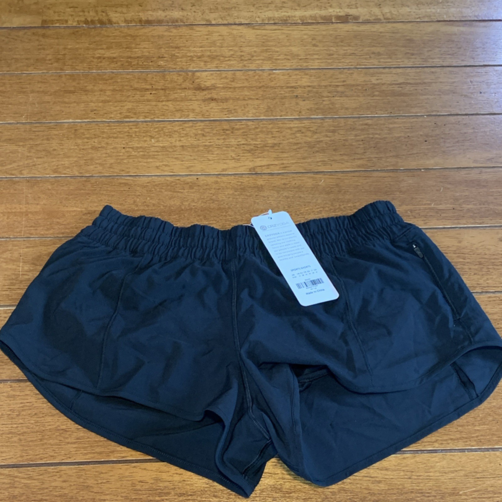 CRZ YOGA Women's Athletic Shorts Black Polyester Spandex Elastic Waist Quick Dry