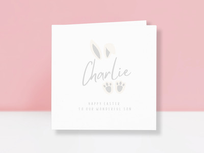 Personalisierte Osterkarte für Sohn - Hasenohren Osterkarte - Osterhasentatzen