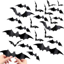 60PCS Bat Decor, Halloween Room Decor, 4 Different Sizes Realistic Waterproof PV